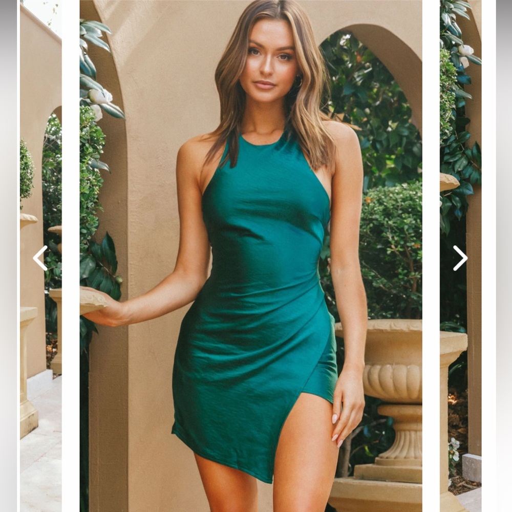 Selfie Leslie Sonoma Halterneck Faux Wrap Twist Back Mini Dress